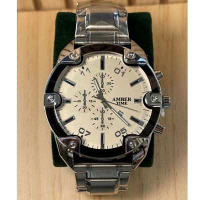 AMBER TIME AT-8135S Montre Homme - Chronographe argent Quartz Boîtier Rond