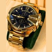 AMBER TIME AT-8219G Chronographe Montre Homme - Boîtier Rond Bracelet Acier Doré & noir 