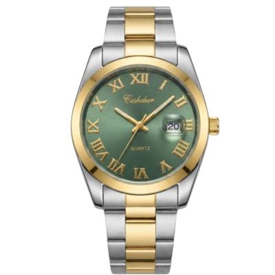CESHDUN CH-312G Montre Homme - Vert Doré Silver Bracelet en Acier Inoxydable