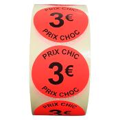 Sticker Adhésif promotionnel 3€ | Carton de 6 rouleaux de 3€