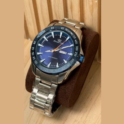 SUCCESS WAY Montre Homme - Tachymètre Sport Bracelet Acier Argent & Cadran Bleu