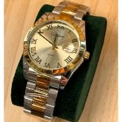    CESHDUN Montre Homme - Doré Silver Quartz Boîtier Rond Bicolore