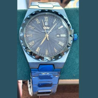 HUGTIME - Montre Homme Quartz Monochrome Bleu & Cadran Texturé