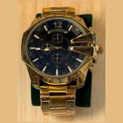 AMBER TIME AT-8219G Chronographe Montre Homme - Boîtier Rond Bracelet Acier Doré & noir 