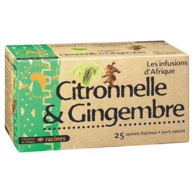 Infusion Citronnelle & Gingembre Racines – Les Infusions d’Afrique – Tisane 25 Sachets