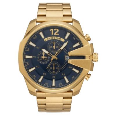 AMBER TIME AT-8219G Chronographe Montre Homme - Boîtier Rond Bracelet Acier Doré & noir 