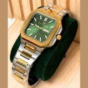 SUCCESS WAY - Montre Homme Étui octogonal Bracelet cadran vert dore-argent