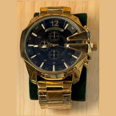 AMBER TIME AT-8219G Chronographe Montre Homme - Boîtier Rond Bracelet Acier Doré & noir 