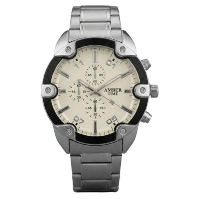 AMBER TIME AT-8135S Montre Homme - Chronographe argent Quartz Boîtier Rond