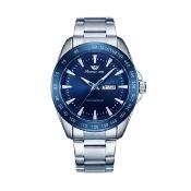 SUCCESS WAY Montre Homme - Tachymètre Sport Bracelet Acier Argent & Cadran Bleu