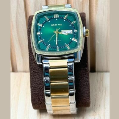 BESTWIN Montre Homme Analogique - Cadran Vert Carré & Bracelet Bicolore