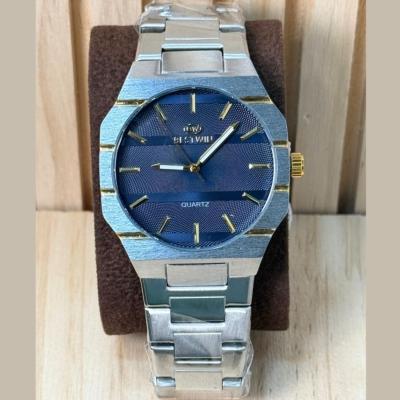BESTWIN Quartz Montre - Argente Bracelet avec bleu Cadran texturé