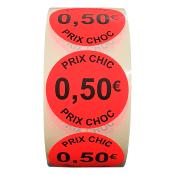 Sticker Adhésif promotionnel 0,50€ | Carton de 6 rouleaux de 0,50€