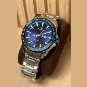 SUCCESS WAY Montre Homme - Tachymètre Sport Bracelet Acier Argent & Cadran Bleu